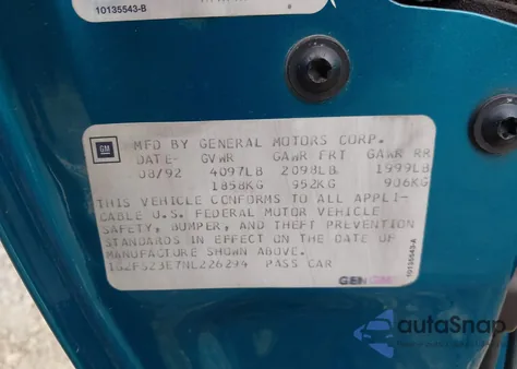 1992 Pontiac Firebird Formula из США, поврежденный, VIN 1G2FS23E7NL226294